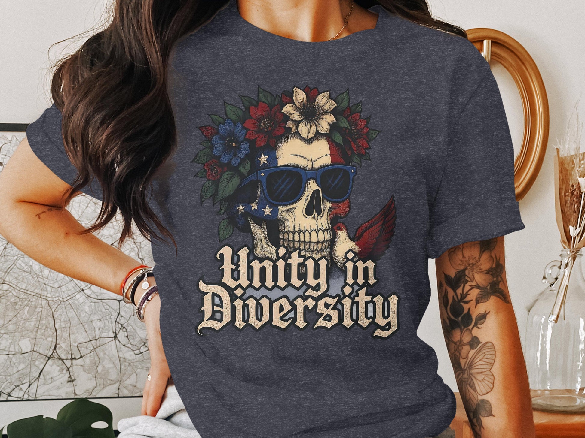 Unity in Diversity Skull with Flowers and Bird product type