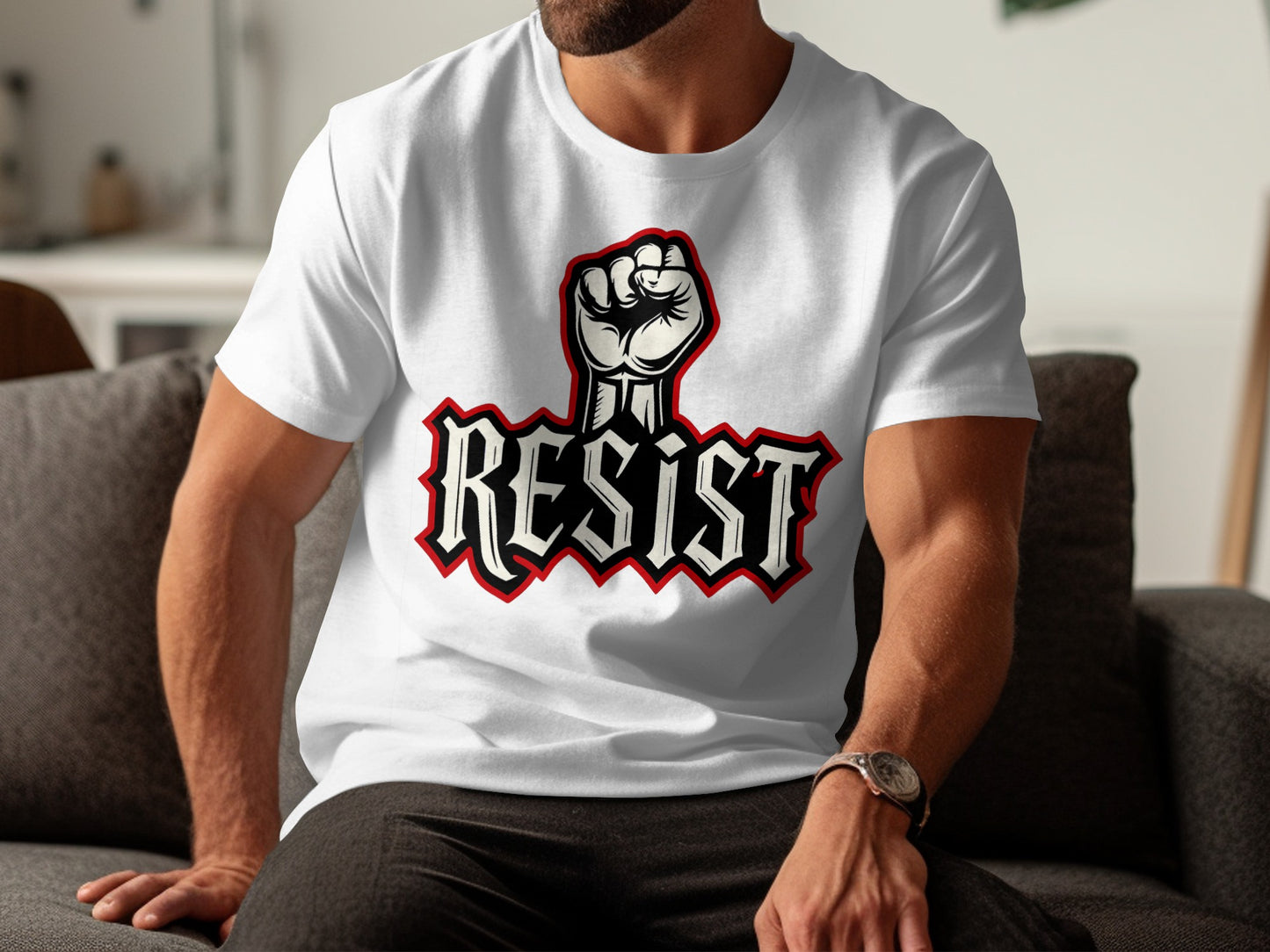 Resist Graphic Tee for Men Powerful Fist Design Shirt