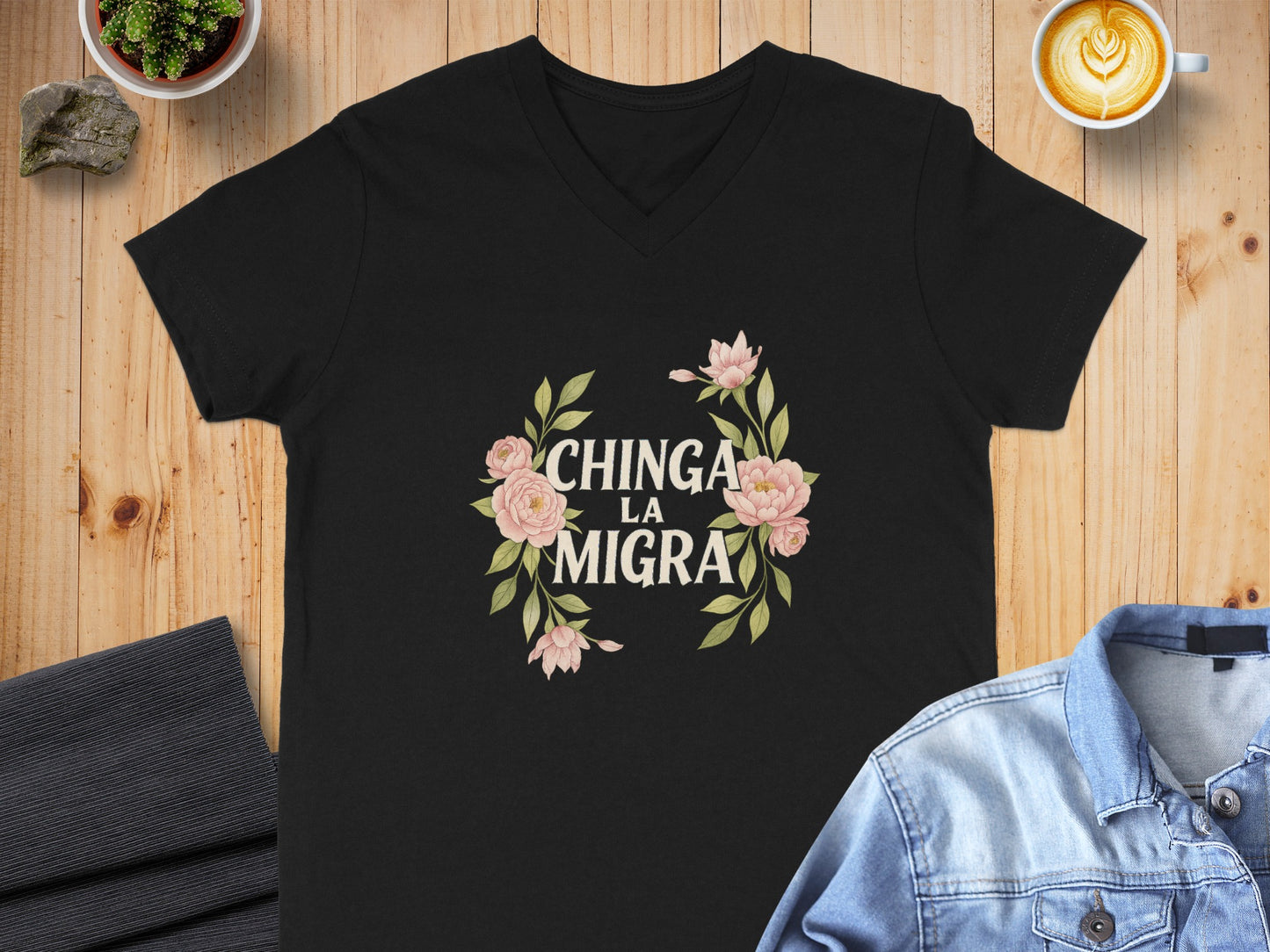 Chinga La Migra Floral Graphic V-Neck Tee product type