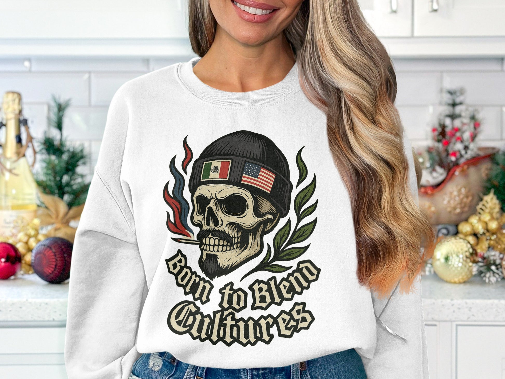 Born to Blend Cultures Skull Graphic Sweatshirt product