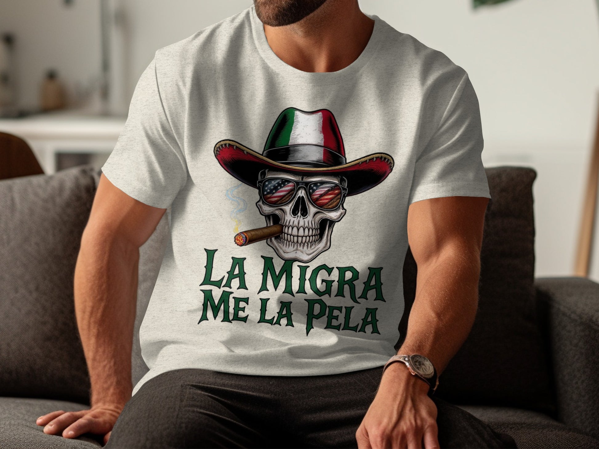 La Migra Me La Pela Skull with Hat T-shirt product