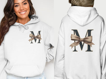 Personalized Monogram Bow Print White Hoodie product