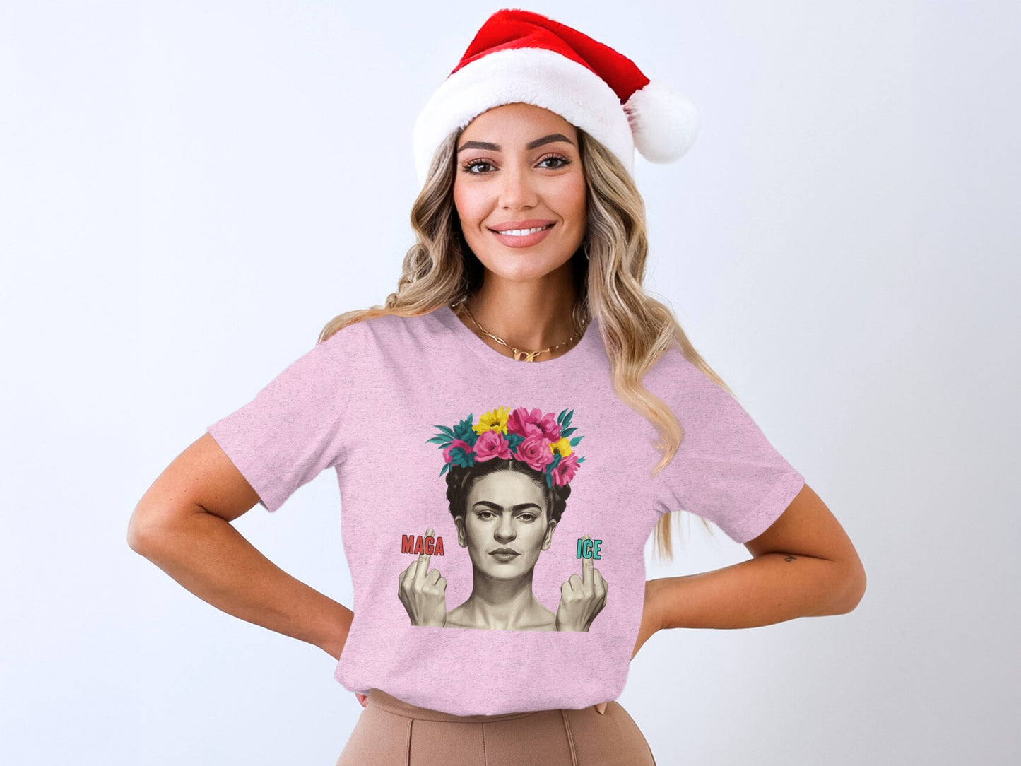 Floral Holiday Themed T-Shirt with Artistic Portrait