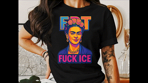 Bold Frida Kahlo FDT Fuck ICE Graphic T-Shirts