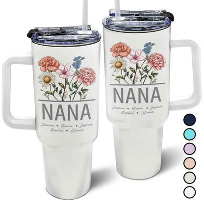 Nana Grandma Mom Birth Flowers - Personalized 40oz Tumbler With Straw
