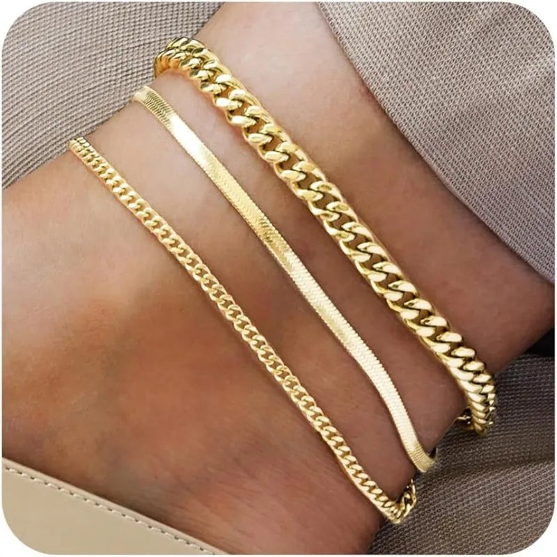 Elevate Your Style with Waterproof 14K Gold Plated Stainless Steel Anklets - Stunning Cuban Link, Figaro, Rope, and Snake Designs for Women and Girls