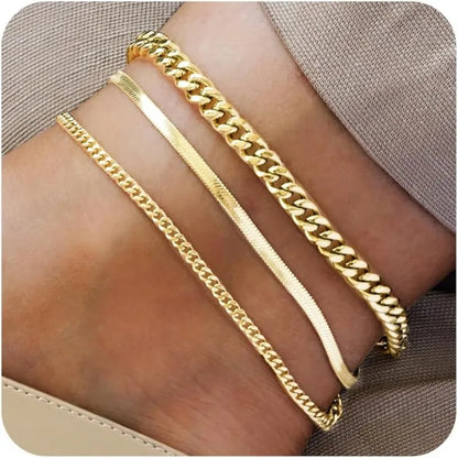 Elevate Your Style with Waterproof 14K Gold Plated Stainless Steel Anklets - Stunning Cuban Link, Figaro, Rope, and Snake Designs for Women and Girls