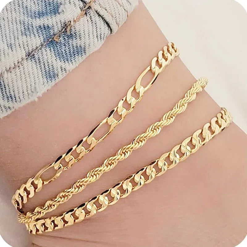 Elevate Your Style with Waterproof 14K Gold Plated Stainless Steel Anklets - Stunning Cuban Link, Figaro, Rope, and Snake Designs for Women and Girls