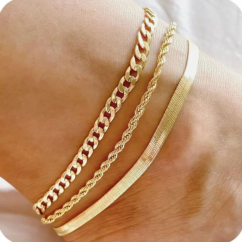 Elevate Your Style with Waterproof 14K Gold Plated Stainless Steel Anklets - Stunning Cuban Link, Figaro, Rope, and Snake Designs for Women and Girls