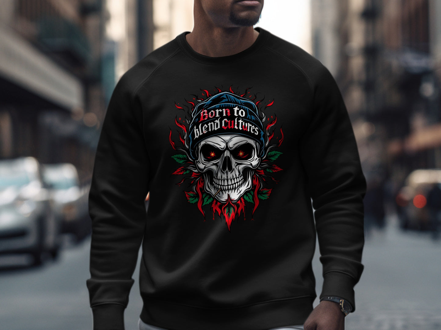 Born to Blend Cultures Skull Graphic Sweatshirt product