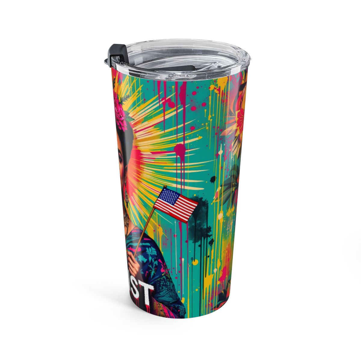 Colorful Artistic Travel Tumbler with American Flag