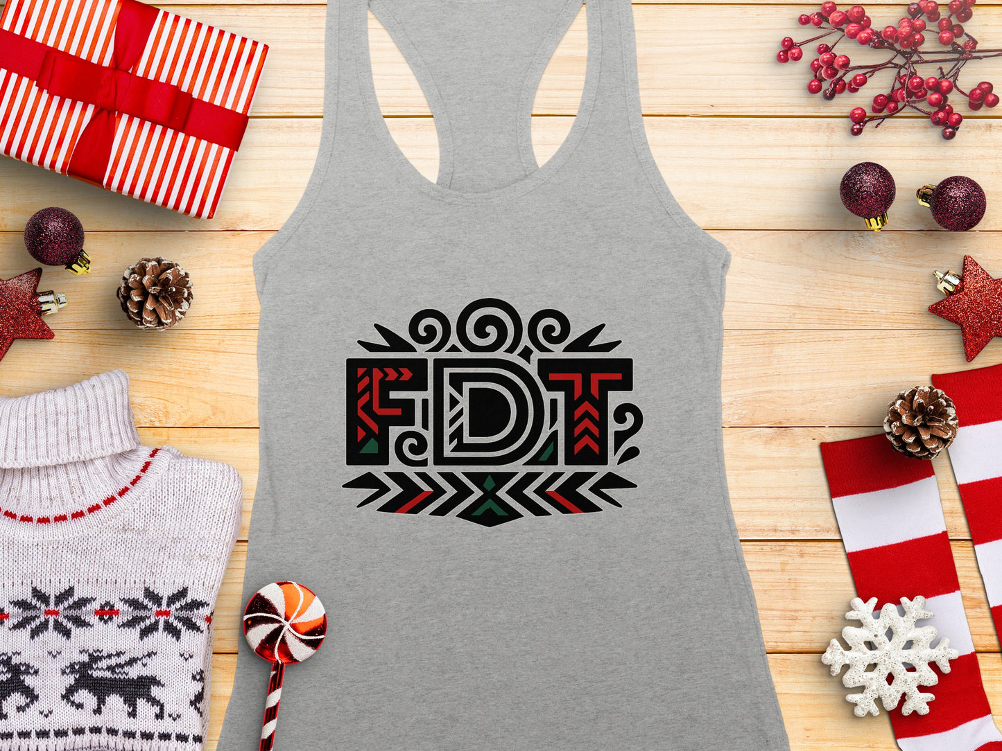 Festive FDT design on casual tank top product