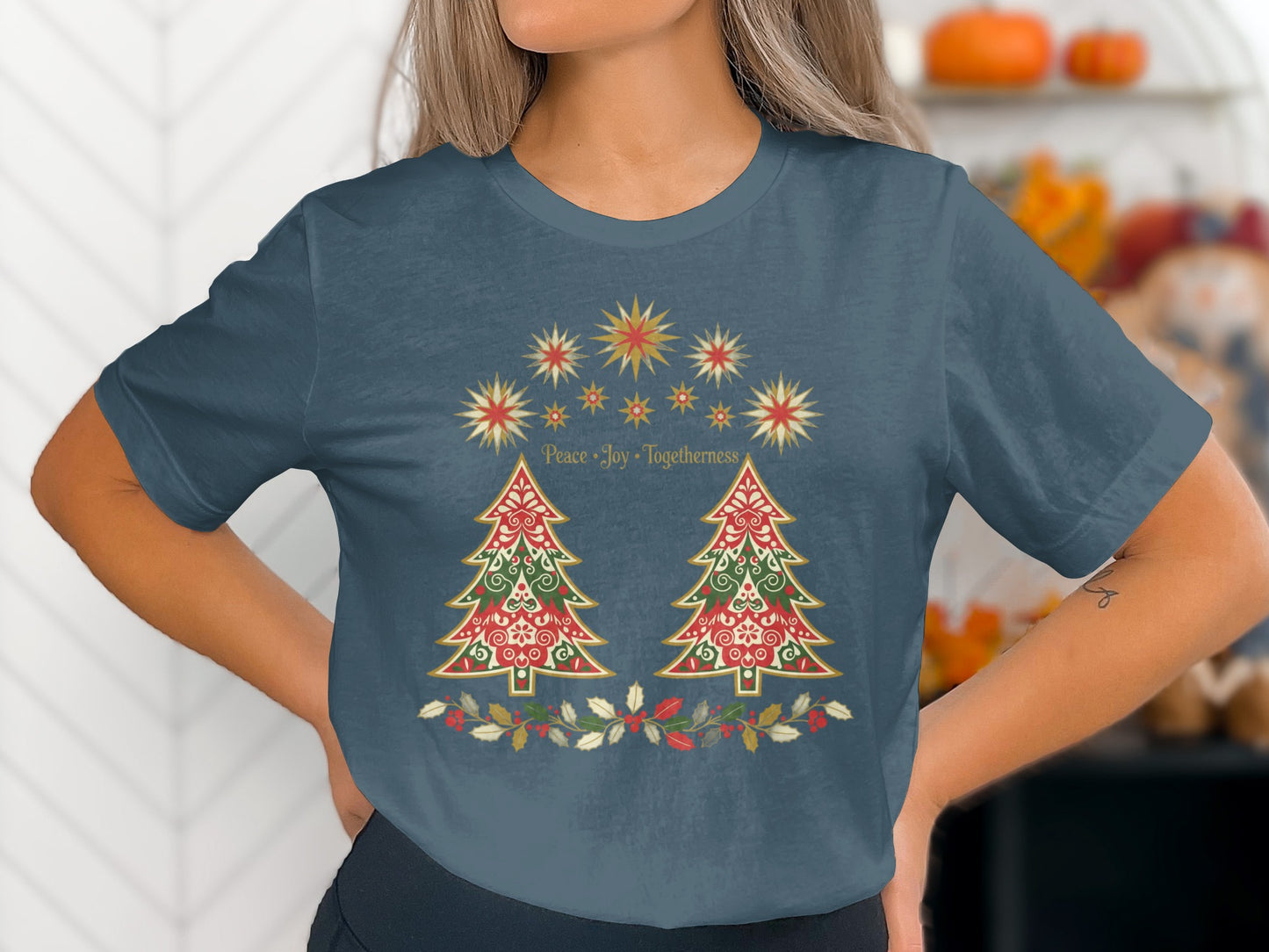 Peace Joy Togetherness Christmas Trees Design Tee