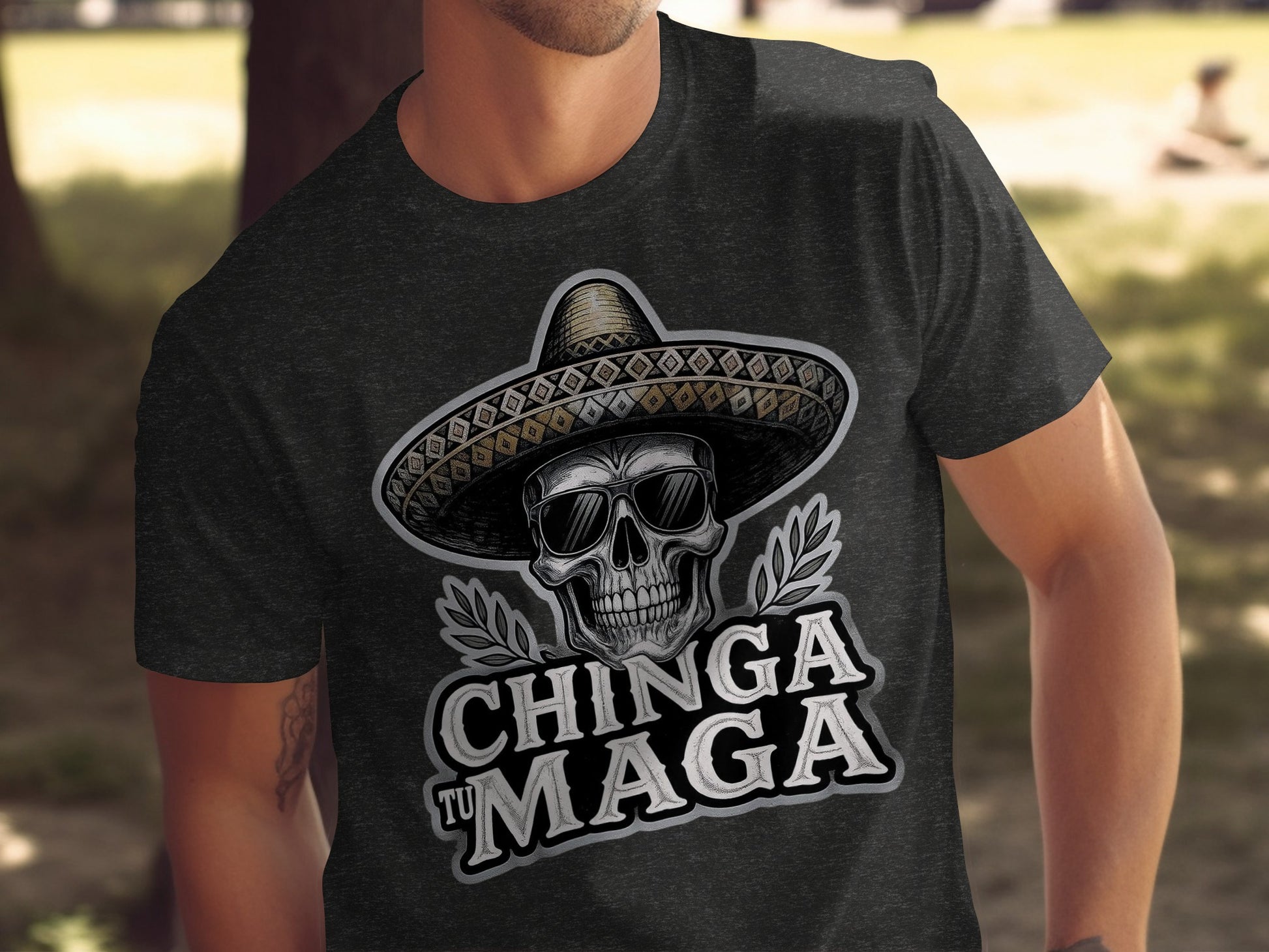 Chinga Tu Maga Skull with Sombrero T-shirt product