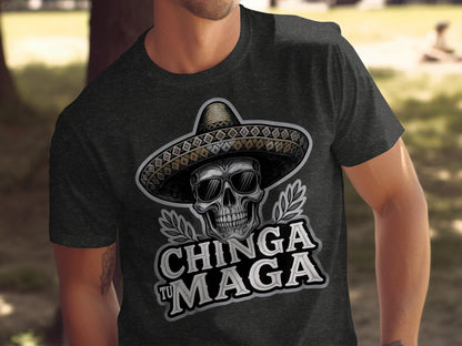 Chinga Tu Maga Skull with Sombrero T-shirt product
