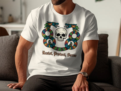 Resist Protect Serve Skull and Serpents T-shirt