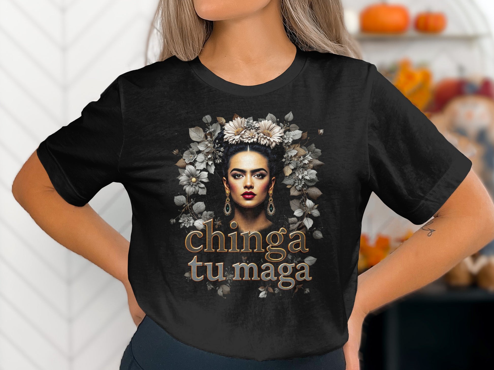 Chinga Tu Maga Graphic Tee with Floral Headpiece