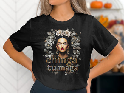 Chinga Tu Maga Graphic Tee with Floral Headpiece