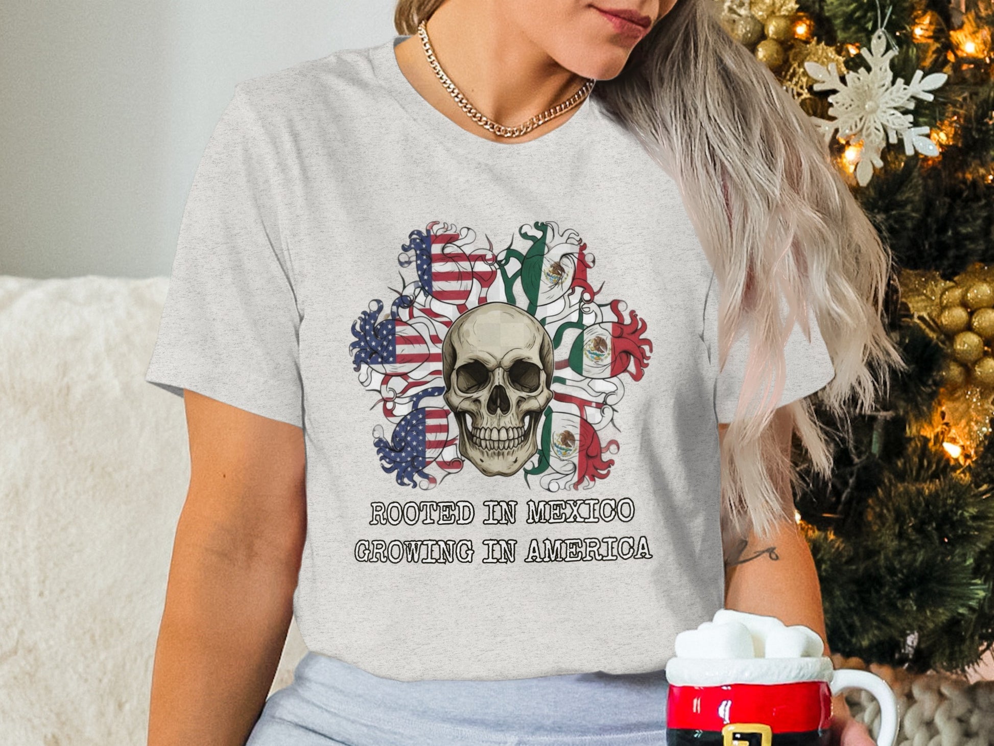 Rooted in Mexico Growing in America Skull Tee
