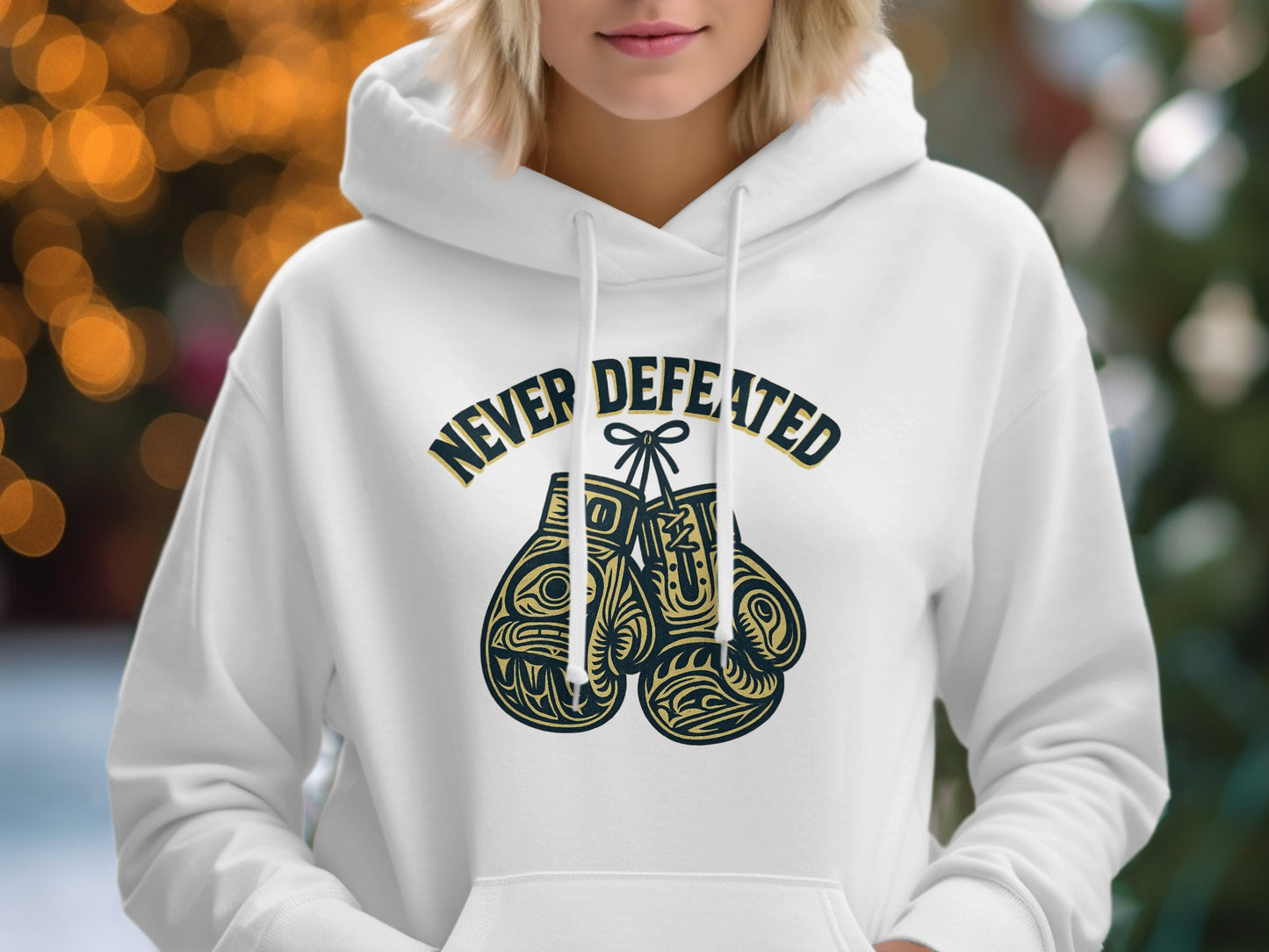 Never Defeated Boxing Gloves Design Hoodie product