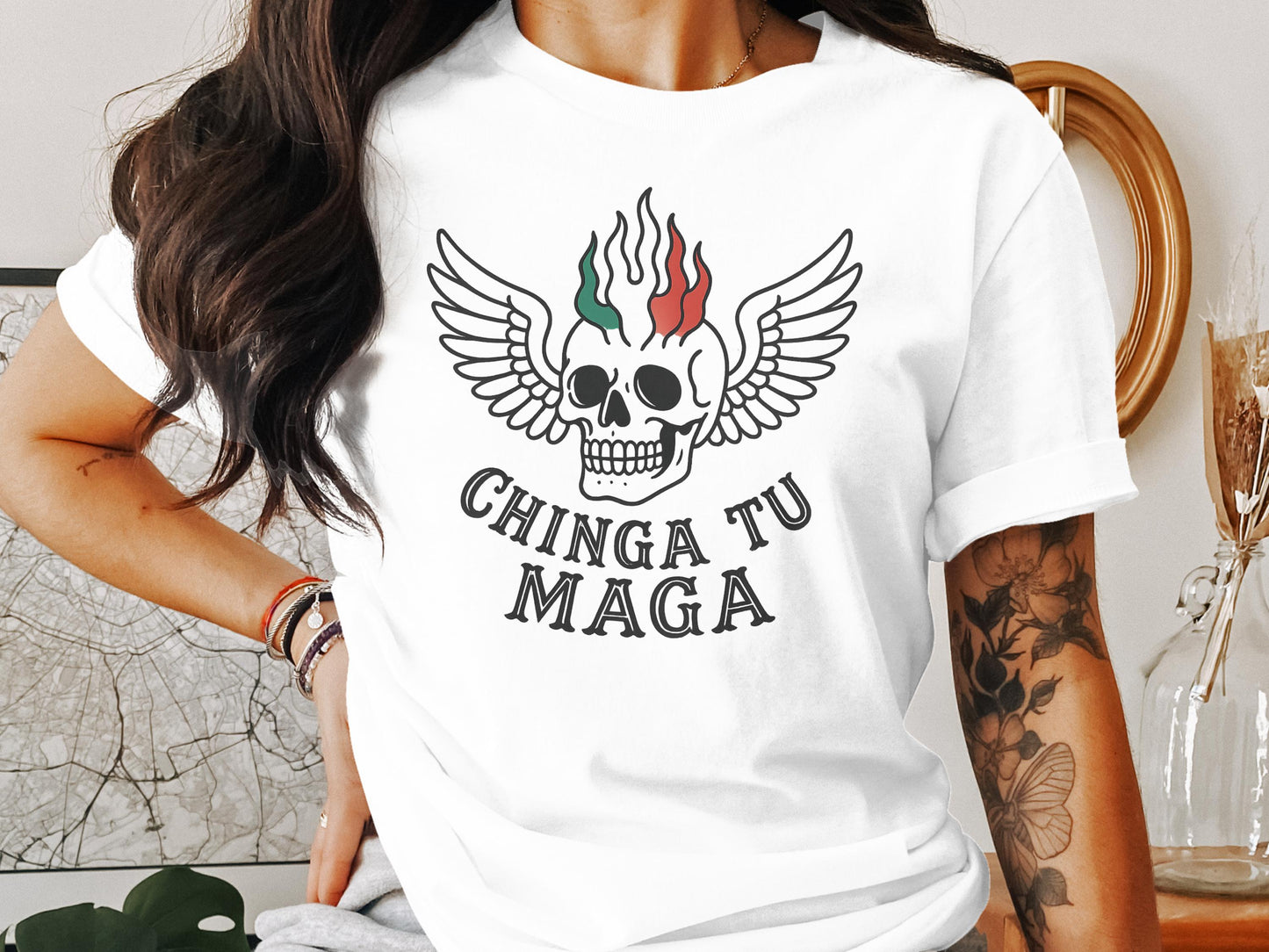 Chinga Tu Maga Skull with Wings Graphic T-shirt product type