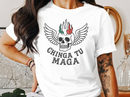 Chinga Tu Maga Skull with Wings Graphic T-shirt product type
