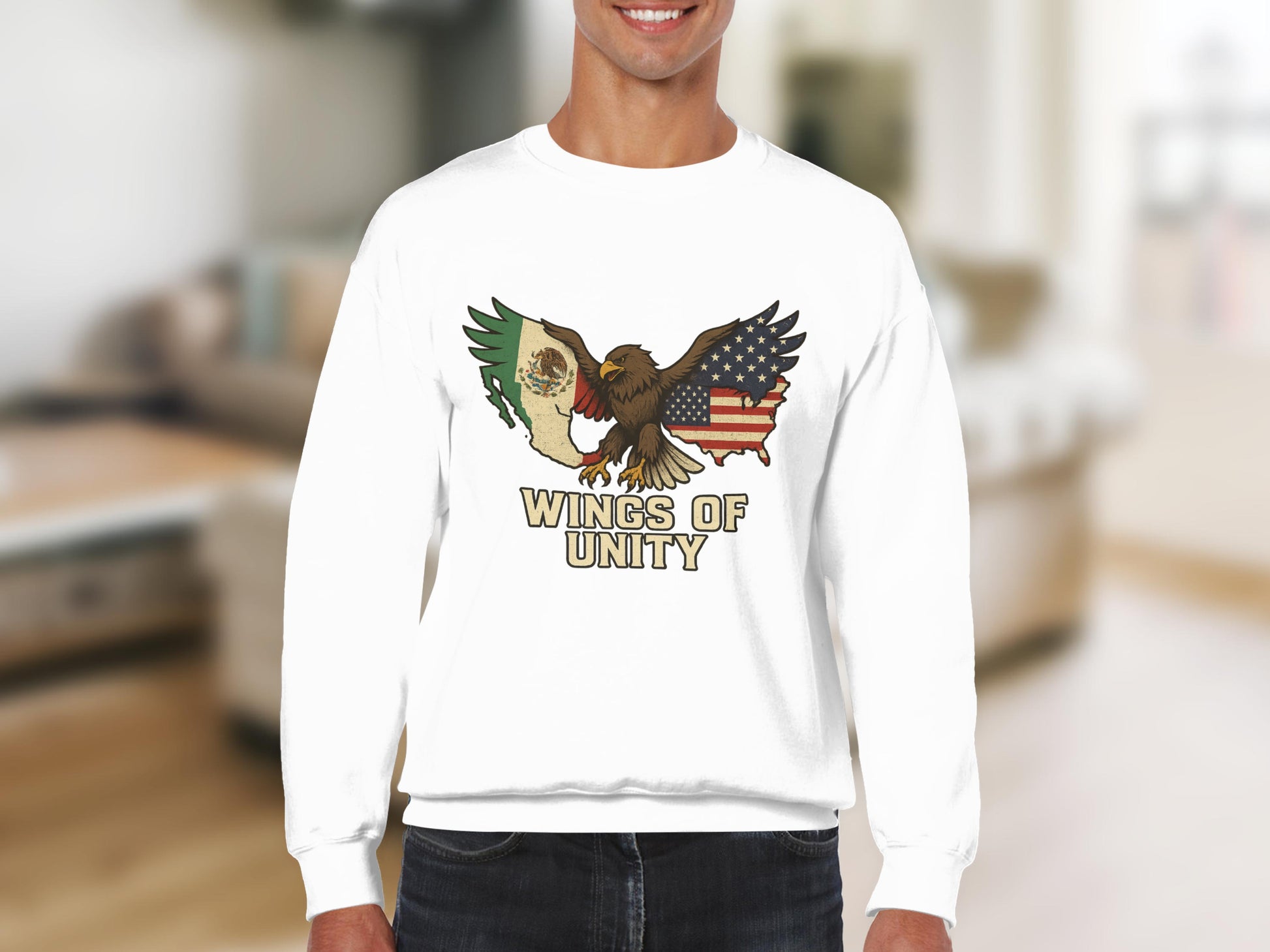 Wings of Unity Design on White Sweatshirt product