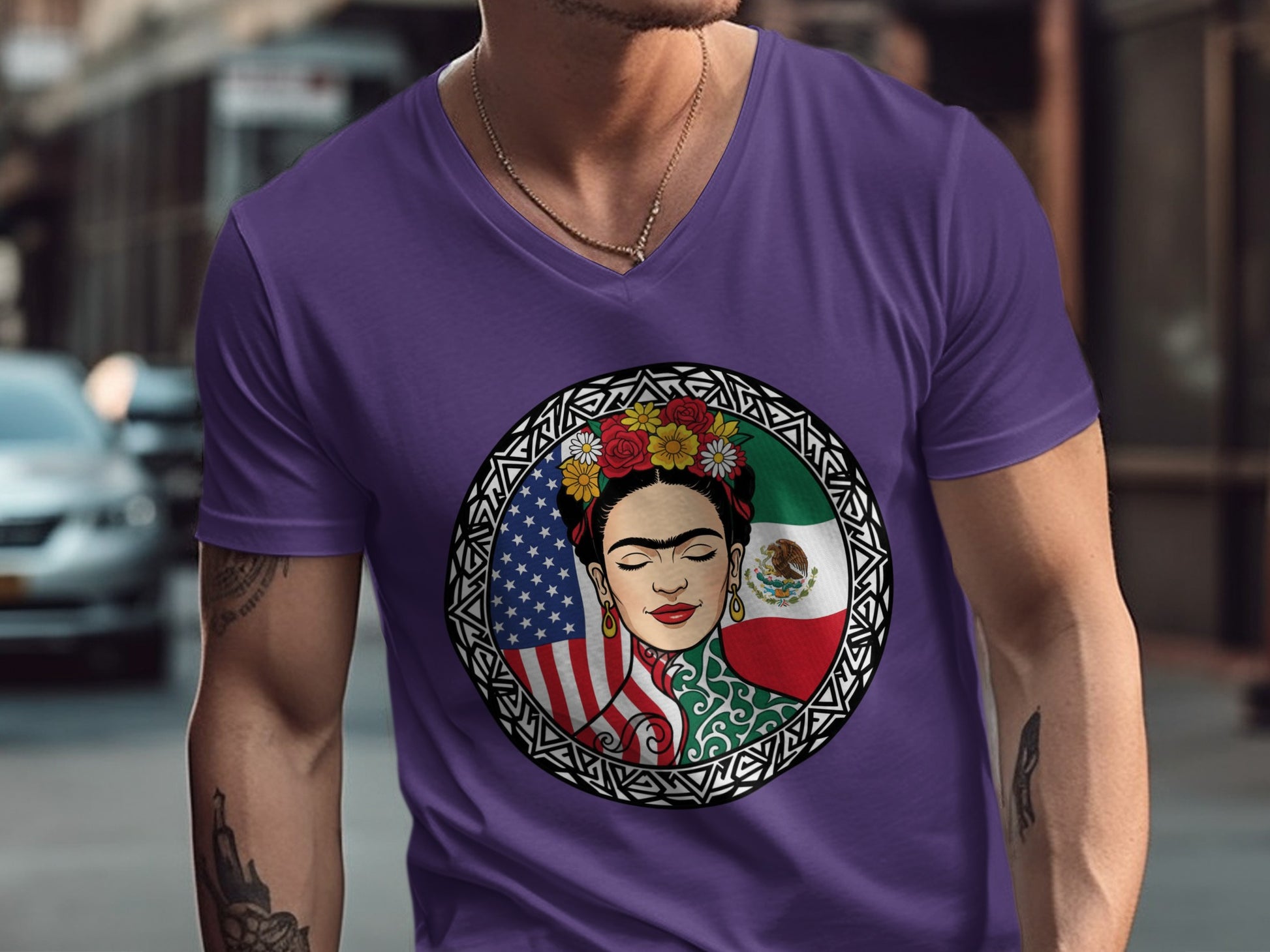 Frida Kahlo American Mexican Flag Art Graphic Tee
