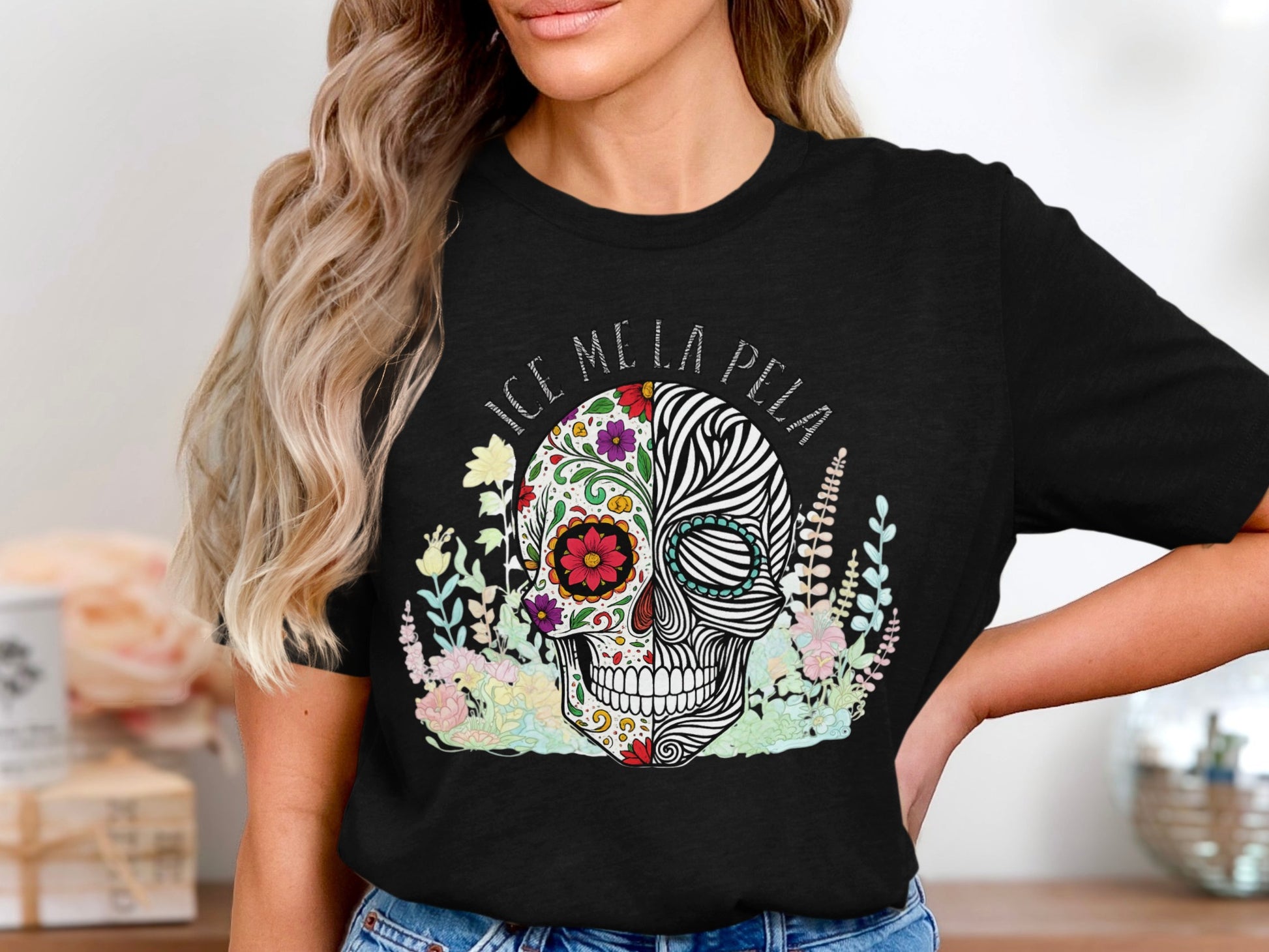 Ice Mela Pela Unique Floral Skull Graphic Tee product type