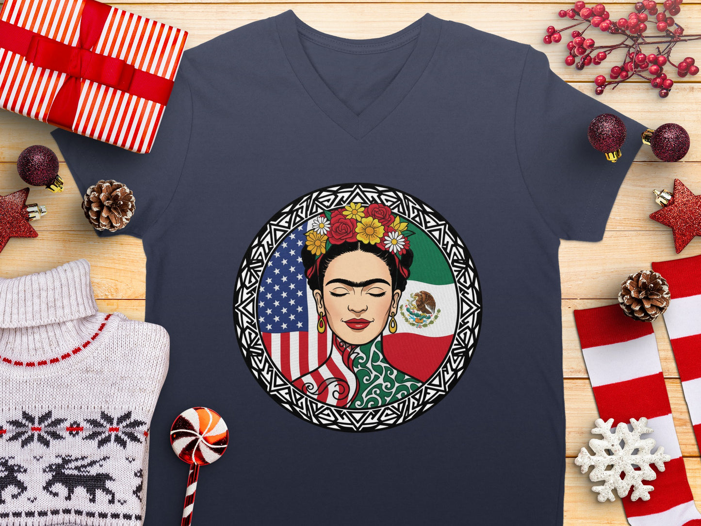 Frida Kahlo Inspired Art Graphic V-neck T-shirt