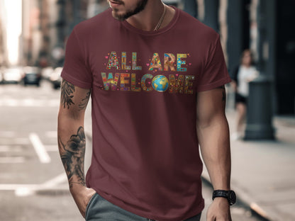 All Are Welcome Earth Graphic Design Shirt