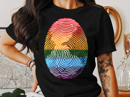 Rainbow Fingerprint Design Black Shirt product