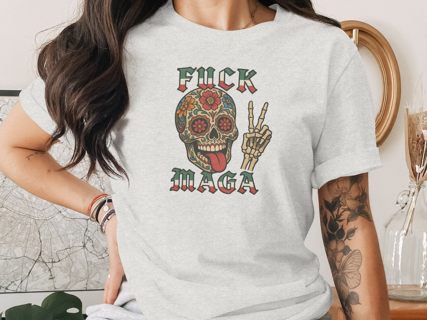 Floral Skull Fuck MAGA Graphic Short Sleeve Tee