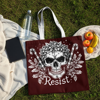 Resist Skull with Candy Canes Design Tote Bag