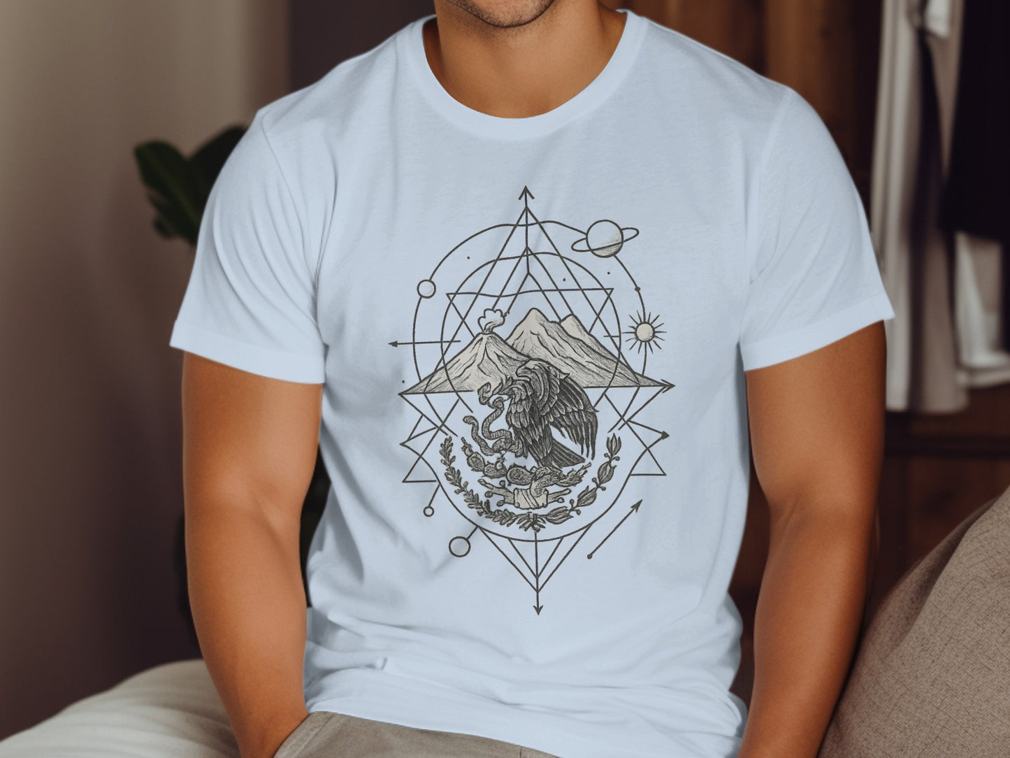 Geometric Eagle with Sun and Planets T Shirt product