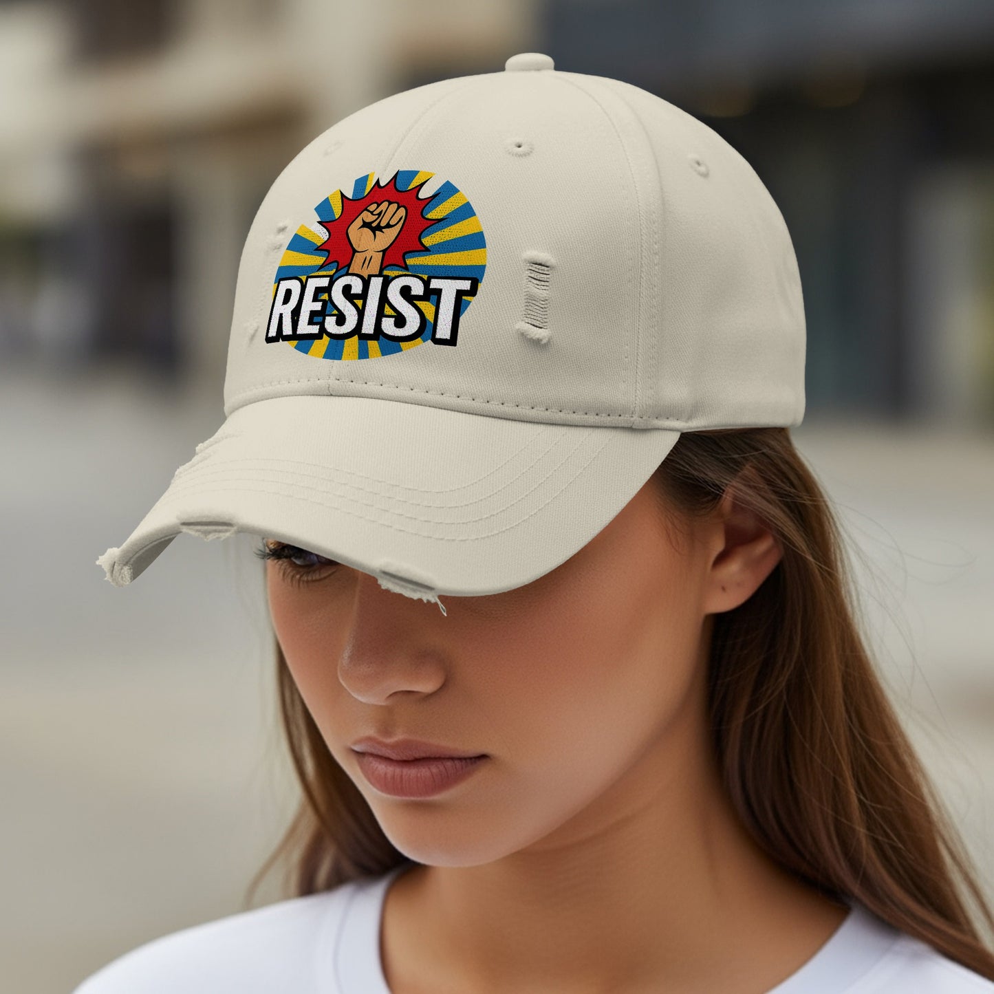 Resist Embroidered Distressed Baseball Cap product type