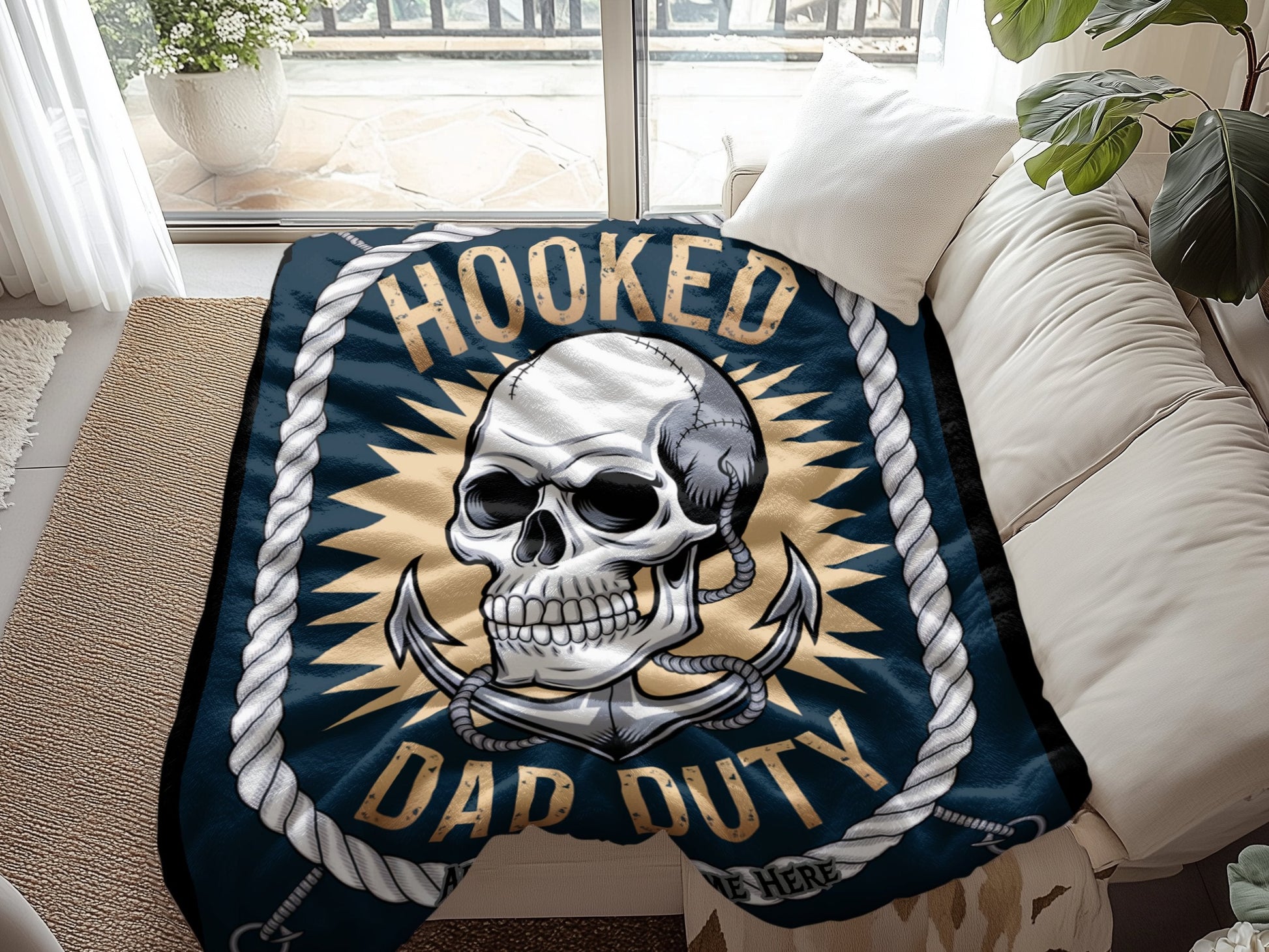 Hooked Dad Duty Skull Design Blanket product type