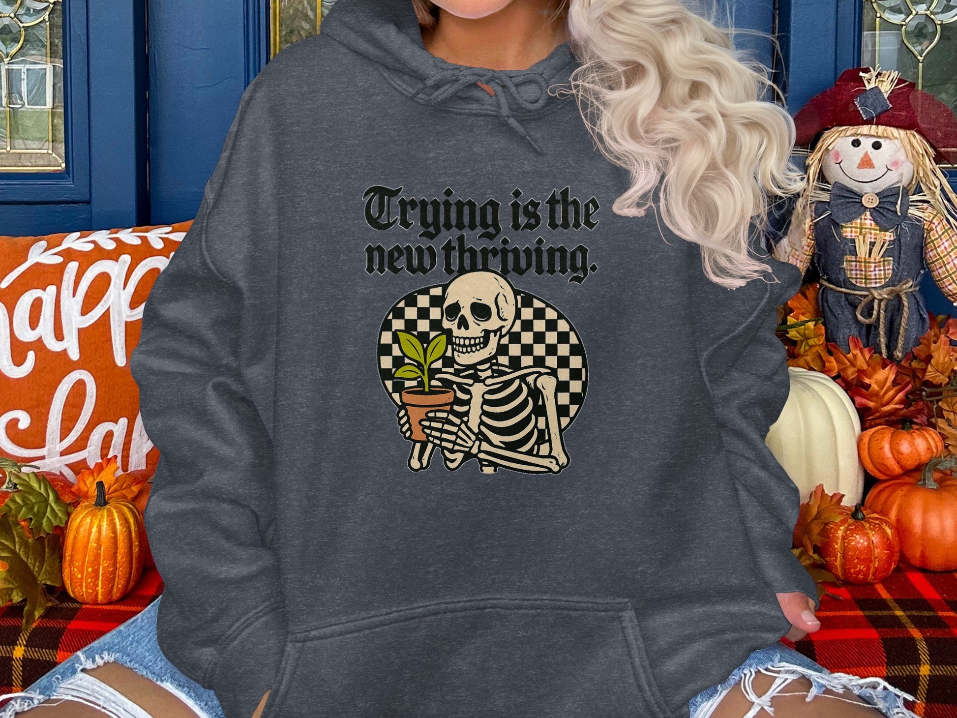 Trying is the New Thriving Skeleton Hoodie product