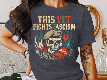 This Vet Fights Fascism Skull Design Shirt product