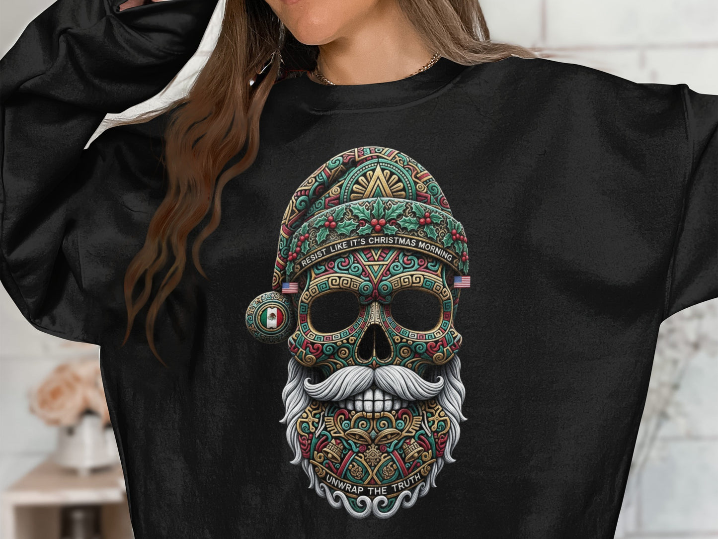 Christmas Day Skull Santa Unwrap The Truth Sweatshirt