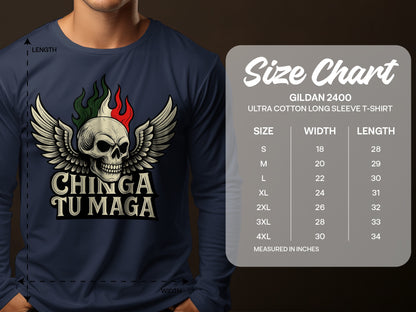 Chinga Tu Maga Skull Wings Long Sleeve T-shirt