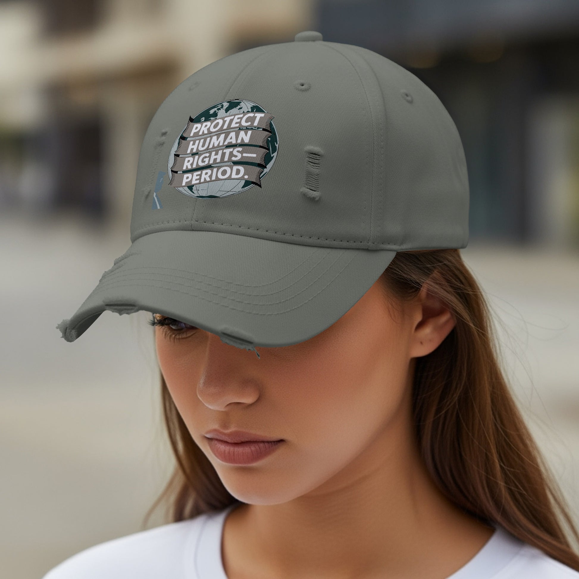 Protect Human Rights Period Distressed Hat product type