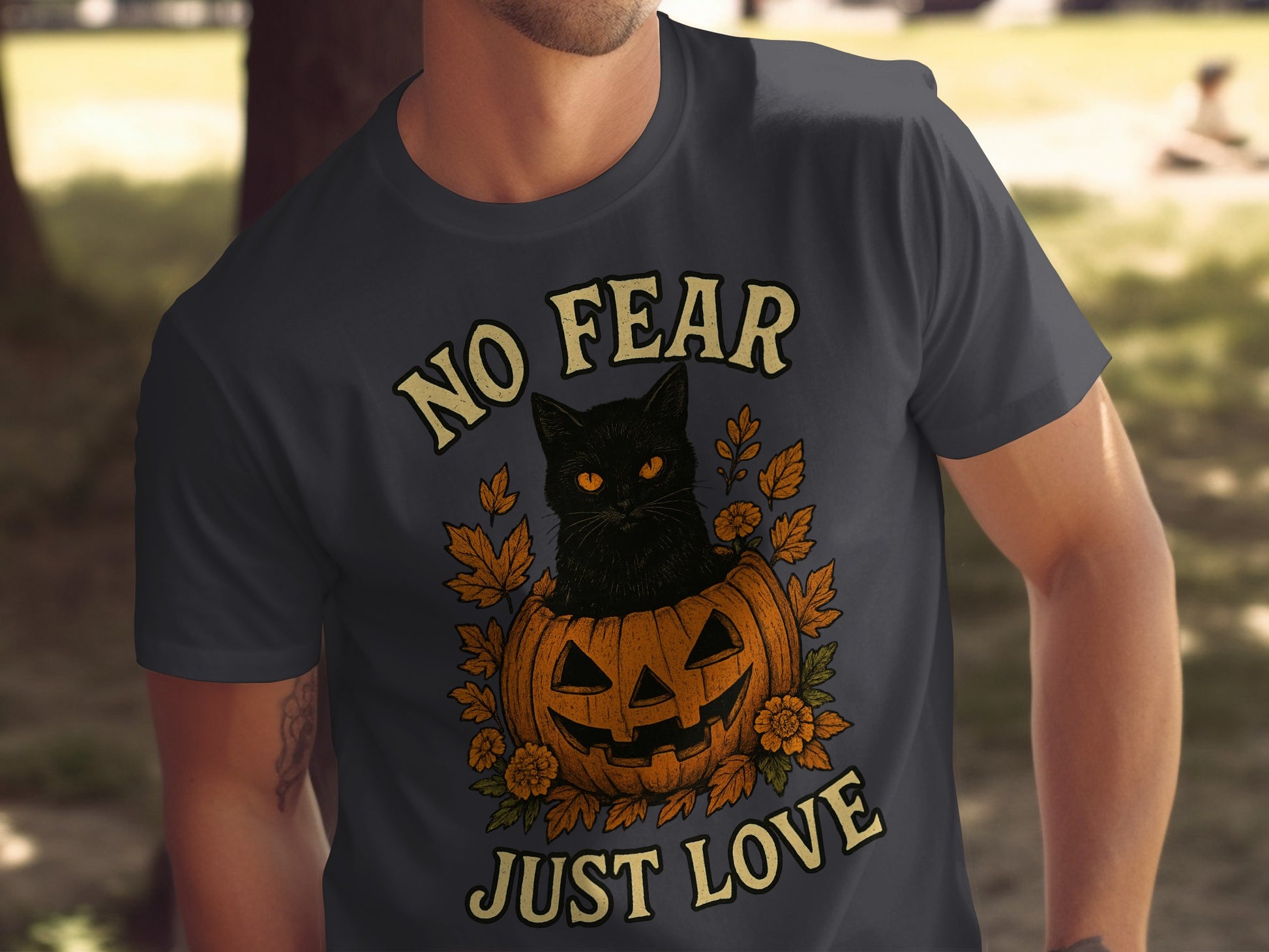 No Fear Just Love Black Cat Pumpkin T-Shirt product