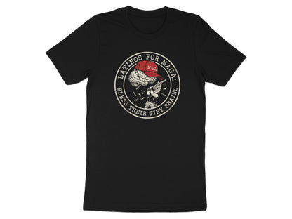 Black t-shirt with circular logo featuring a brain wearing a MAGA hat.
