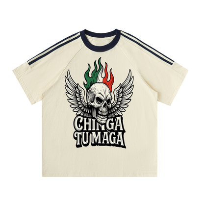 Chinga Tu Maga Contrast Tape Crewneck Cotton T-Shirt