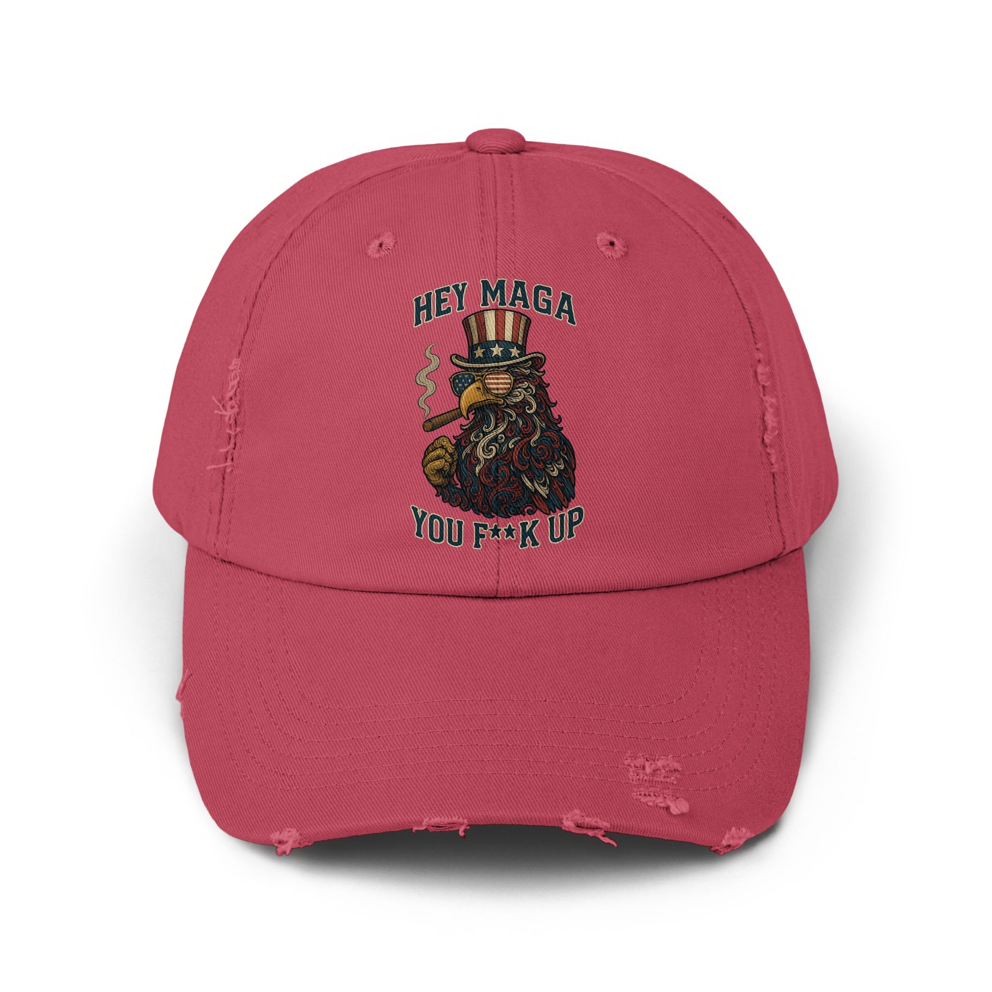 Hey Maga You F Up Embroidered Distressed Hat product