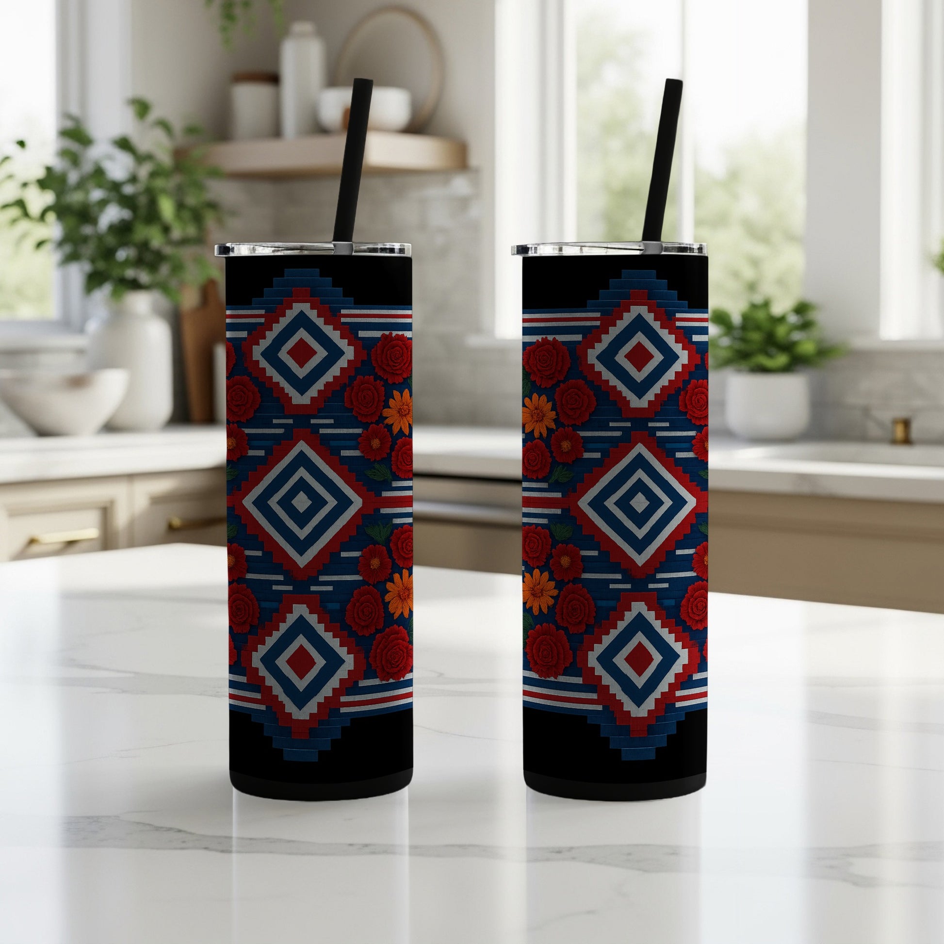 Geometric Patterned Floral Print Tumbler product type