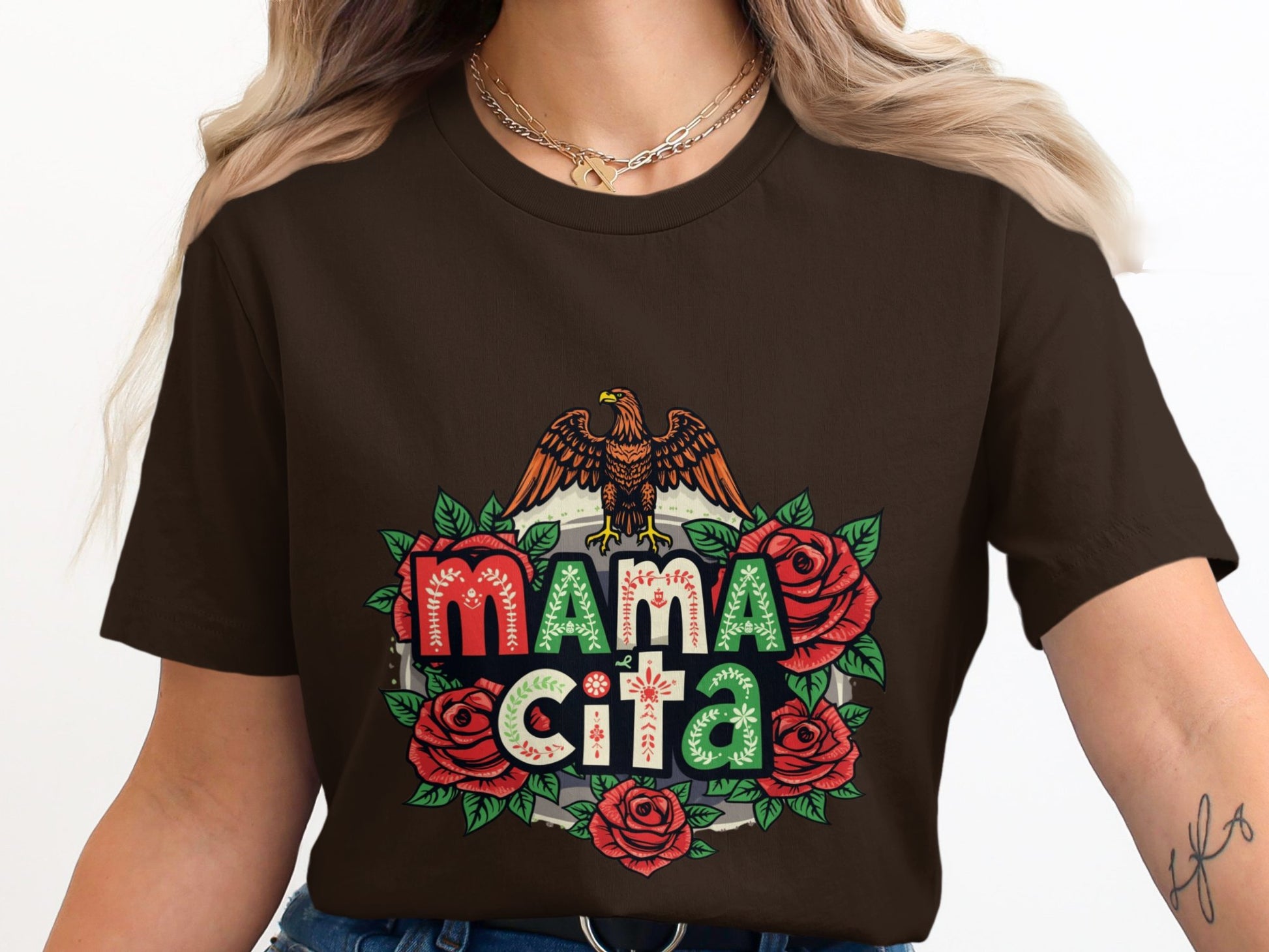 Mama Cita Graphic Tee with Eagle and Roses product type