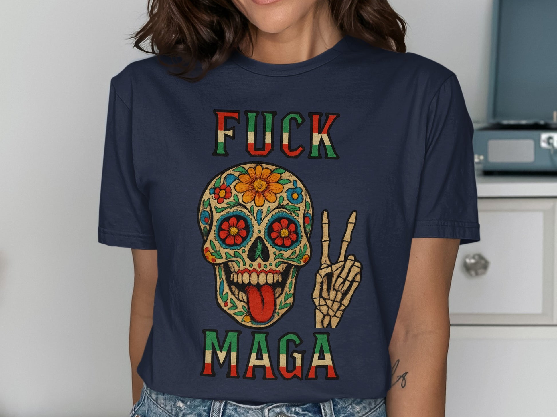 Colorful Skull Fuck Maga Graphic Tee Shirt product