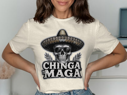 Chinga Tu Maga Graphic Tee with Skull Design product type